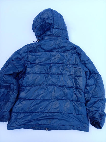 GUESS Men's Hooded Puffer Jacket - Blue Quilted Insulated - Large L PTP 23.5"
