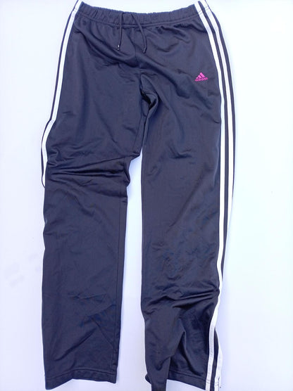 adidas Navy Blue 3-Stripe Tracksuit Bottoms - Women's UK 14 Pink Logo W29-42 L31