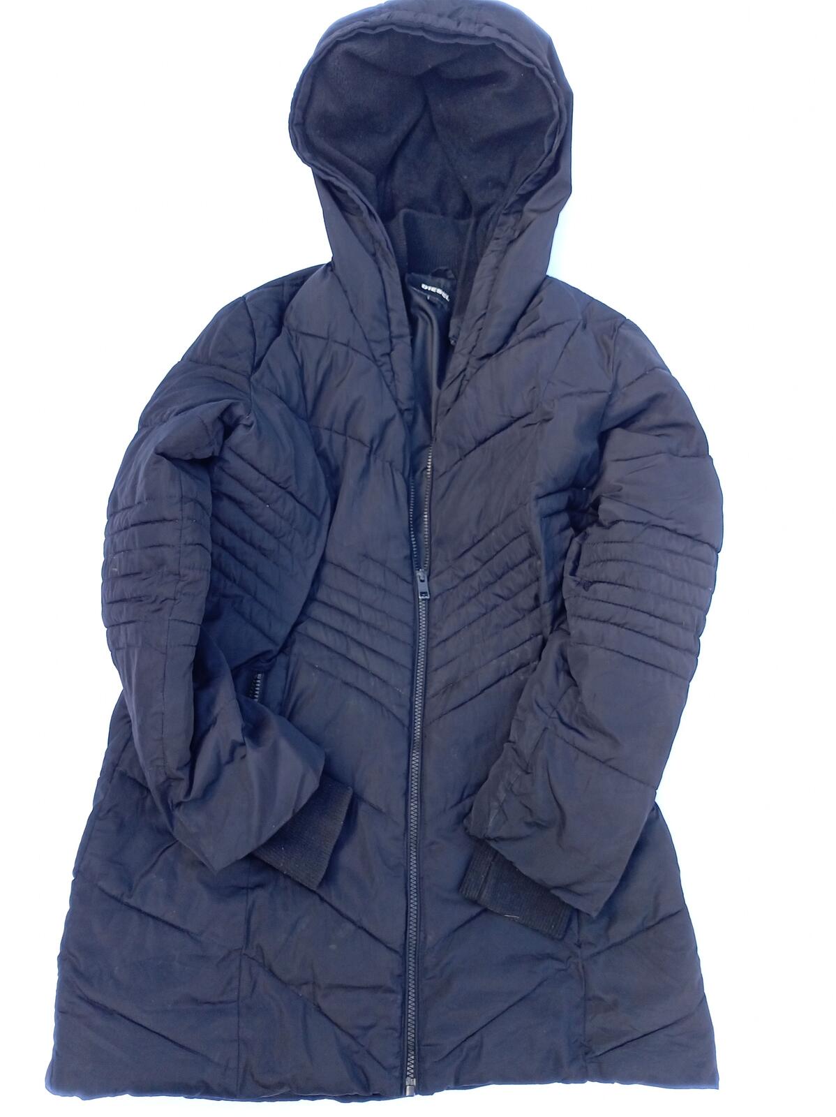 Diesel Black Hooded Puffer Coat - Women's UK Size 16 - Padded Winter Jacket Mid