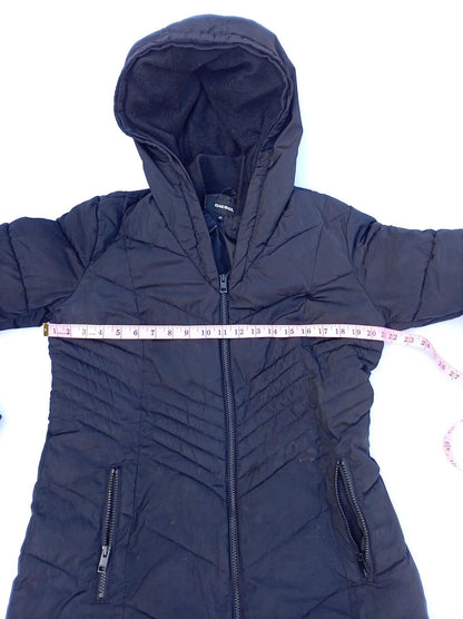 Diesel Black Hooded Puffer Coat - Women's UK Size 16 - Padded Winter Jacket Mid