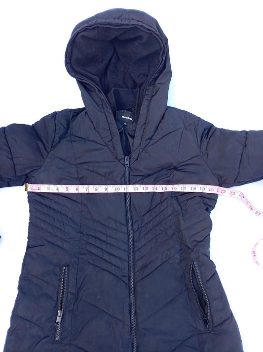 Diesel Black Hooded Puffer Coat - Women's UK Size 16 - Padded Winter Jacket Mid