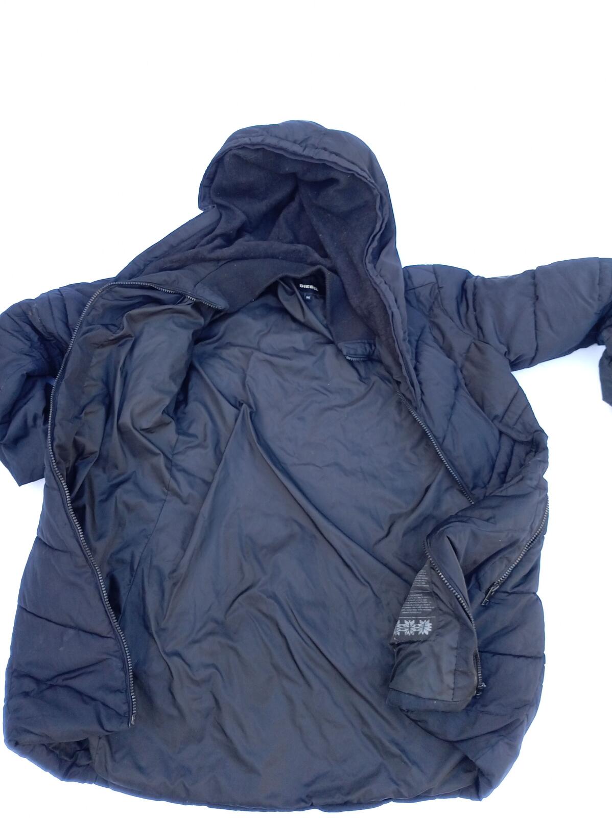 Diesel Black Hooded Puffer Coat - Women's UK Size 16 - Padded Winter Jacket Mid