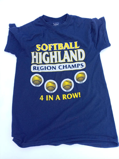 Vintage Highland Softball Region Champs T-Shirt - Navy Blue XS / Small PTP 17"