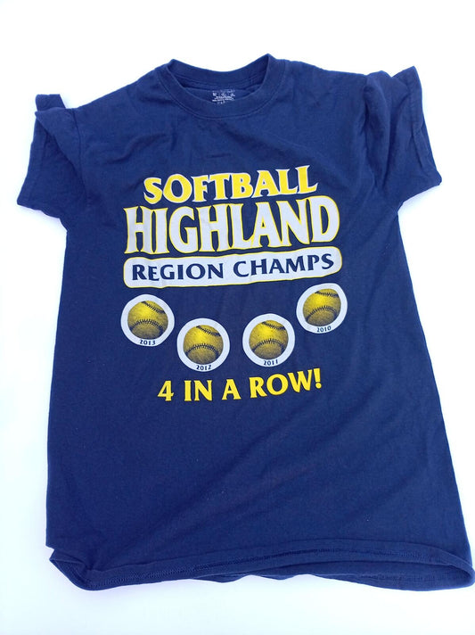Vintage Highland Softball Region Champs T-Shirt - Navy Blue XS / Small PTP 17"