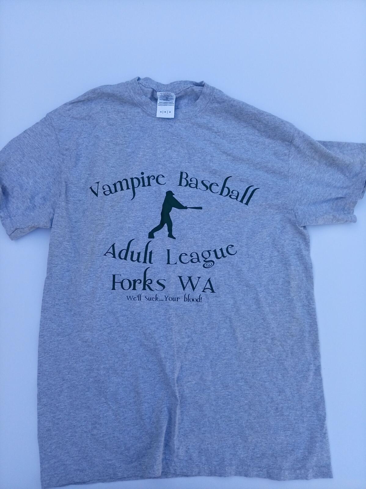 Twilight Vampire Baseball T-Shirt - Forks WA Adult League Grey Graphic Tee Med