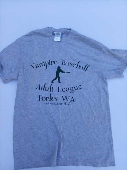Twilight Vampire Baseball T-Shirt - Forks WA Adult League Grey Graphic Tee Med