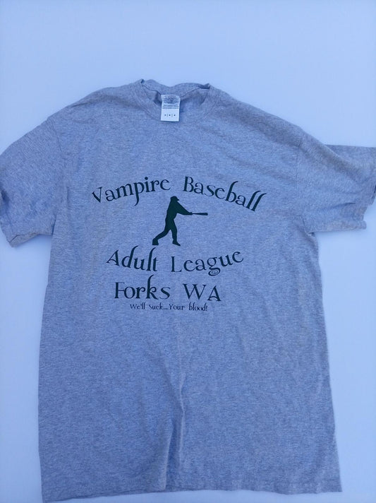 Twilight Vampire Baseball T-Shirt - Forks WA Adult League Grey Graphic Tee Med