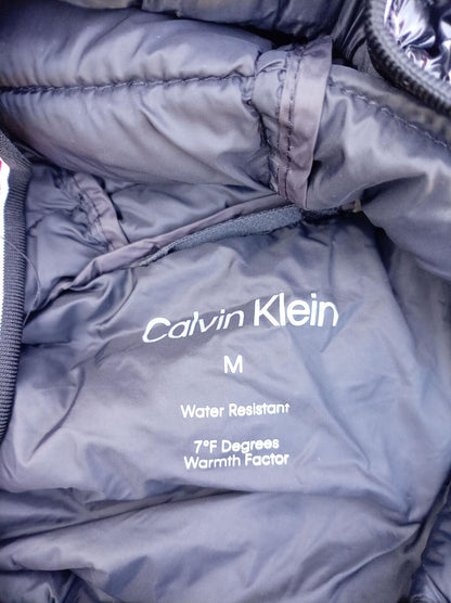 Calvin Klein Men's Hooded Puffer Jacket - Medium - Black High Shine Padded Coat