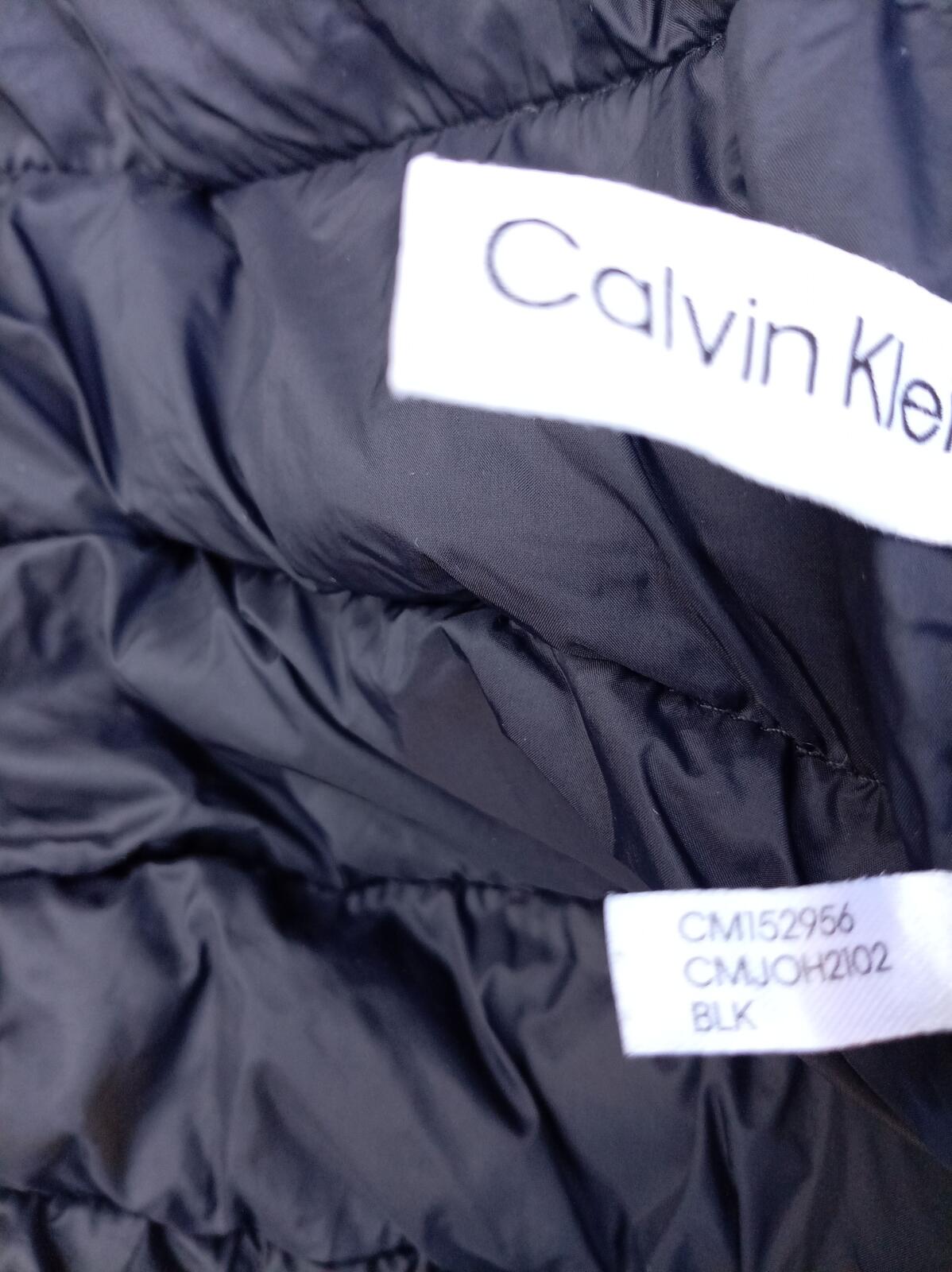Calvin Klein Men's Hooded Puffer Jacket - Medium - Black High Shine Padded Coat