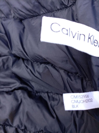 Calvin Klein Men's Hooded Puffer Jacket - Medium - Black High Shine Padded Coat