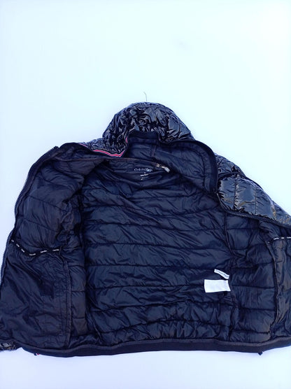 Calvin Klein Men's Hooded Puffer Jacket - Medium - Black High Shine Padded Coat