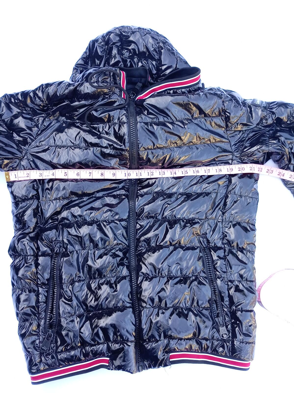 Calvin Klein Men's Hooded Puffer Jacket - Medium - Black High Shine Padded Coat
