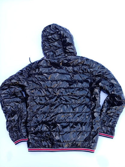 Calvin Klein Men's Hooded Puffer Jacket - Medium - Black High Shine Padded Coat