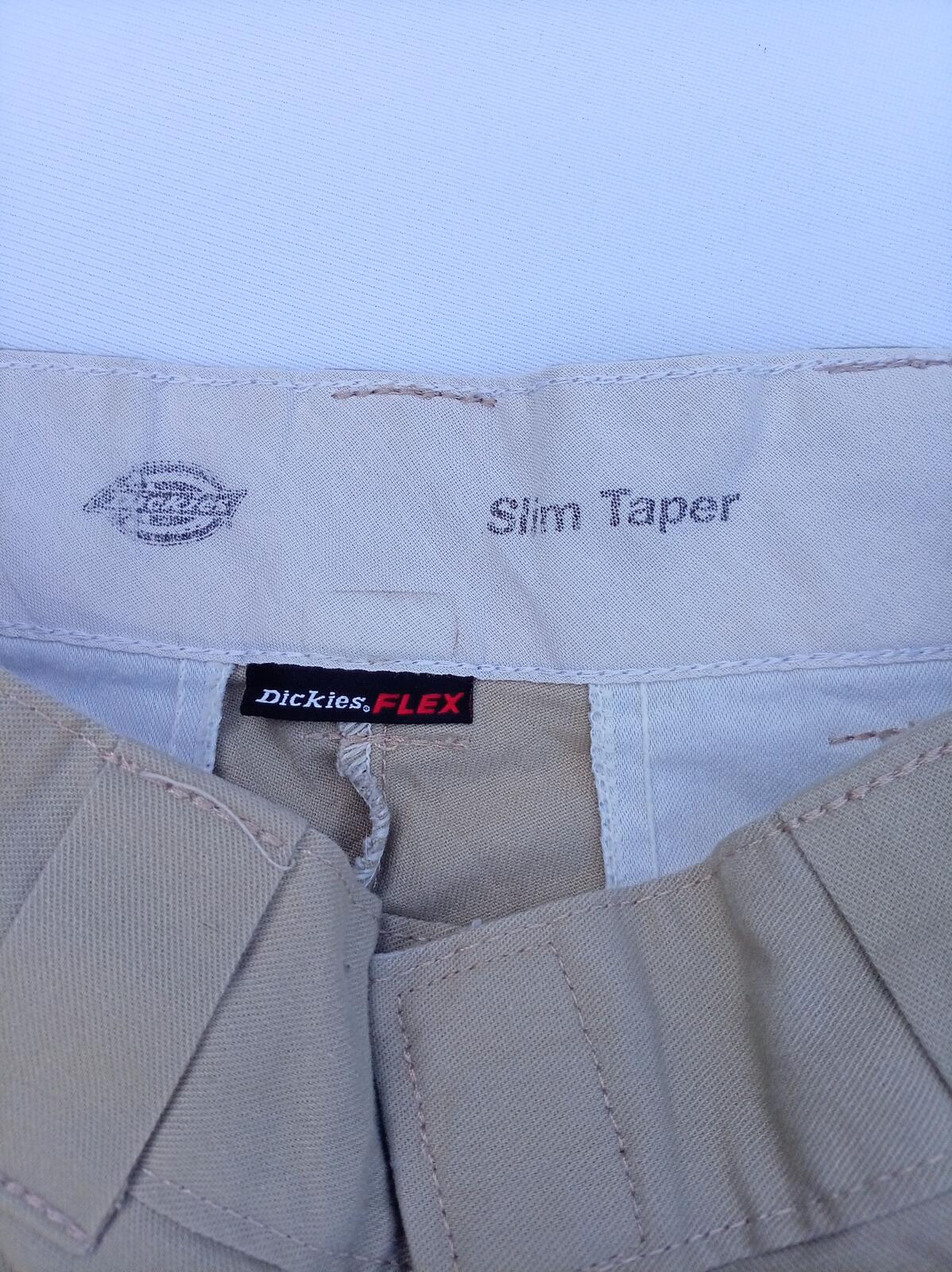 Dickies FLEX Slim Taper Work Trousers - Khaki Beige Chinos Men's W28 L30 Skate