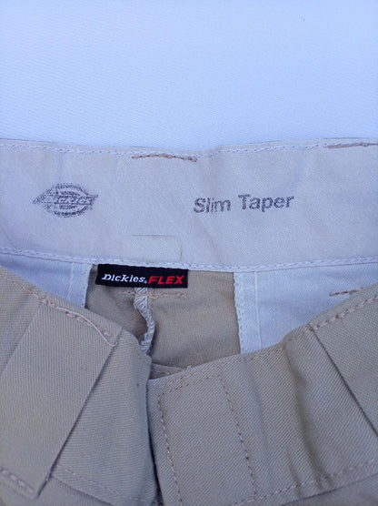 Dickies FLEX Slim Taper Work Trousers - Khaki Beige Chinos Men's W28 L30 Skate