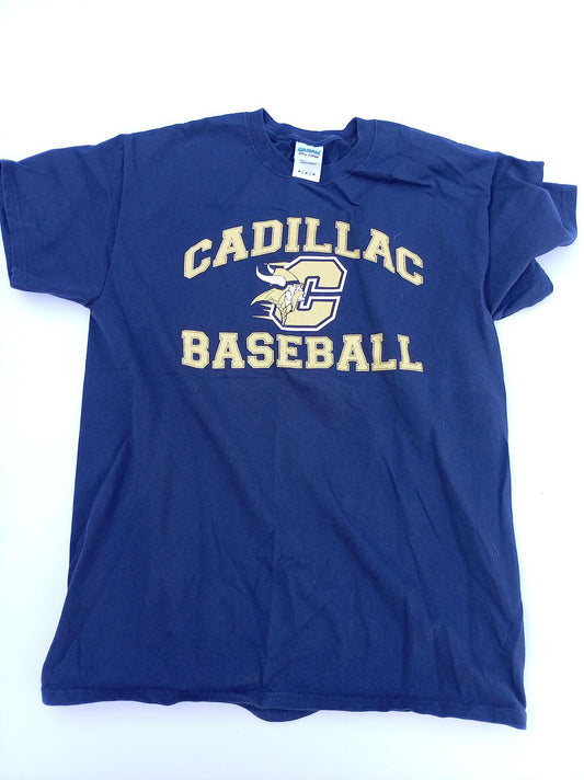 Cadillac Baseball Vikings Graphic Tee - Navy Blue Gildan Cotton Medium PTP 19.5"