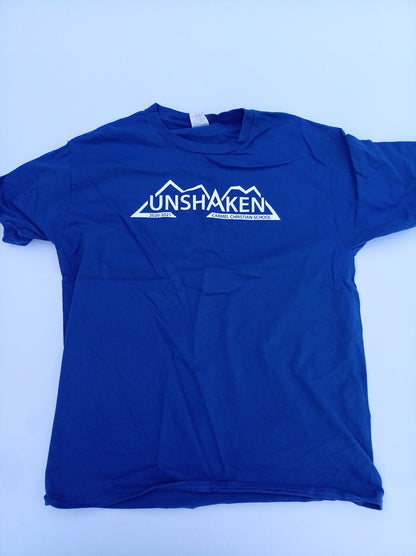 Carmel Christian School Unshaken Graphic T-Shirt - Blue 20-21 Large Fits Medium