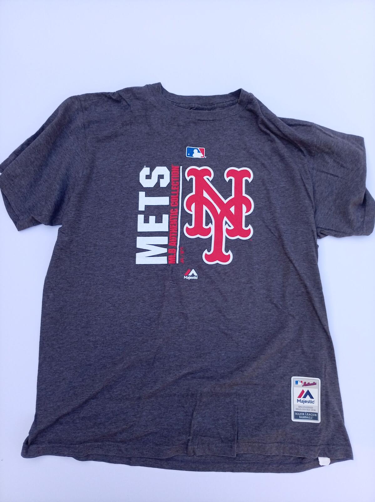 New York Mets Majestic MLB Authentic T-Shirt - Men's Large - Heather Grey