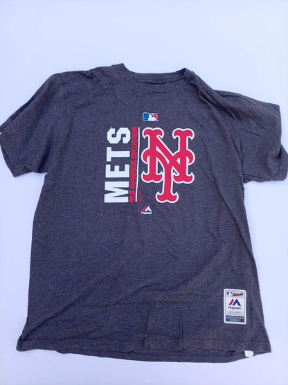New York Mets Majestic MLB Authentic T-Shirt - Men's Large - Heather Grey