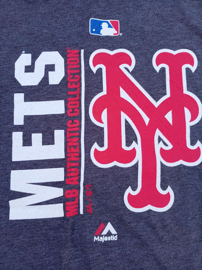New York Mets Majestic MLB Authentic T-Shirt - Men's Large - Heather Grey
