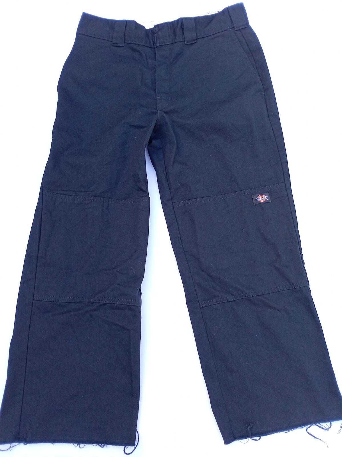 Dickies Double Knee Work Pants Black 32x27 Skater Streetwear Raw Hem Cropped