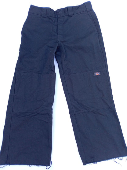 Dickies Double Knee Work Pants Black 32x27 Skater Streetwear Raw Hem Cropped