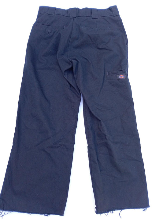 Dickies Double Knee Work Pants Black 32x27 Skater Streetwear Raw Hem Cropped