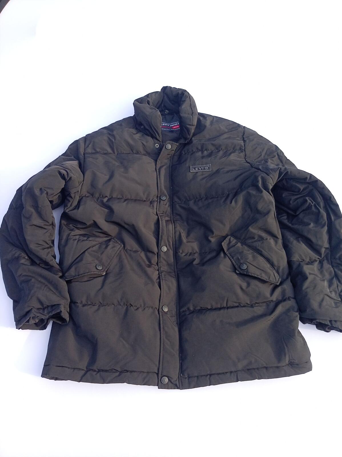 Vintage Levi's Down Puffer Jacket Men's Large Heavy Black Parka Coat 90s Winter