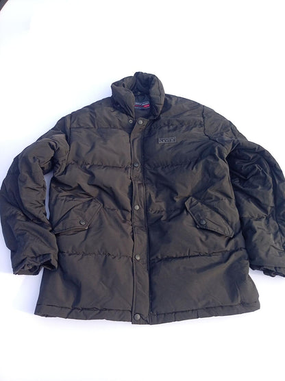 Vintage Levi's Down Puffer Jacket Men's Large Heavy Black Parka Coat 90s Winter