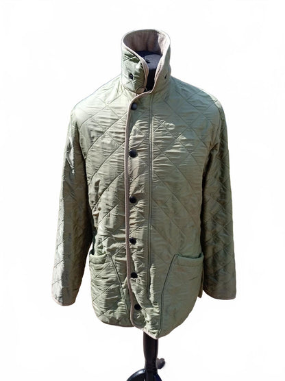 Barbour Liddesdale Men's Quilted Jacket Olive Green Cord Collar Size M (Fits L)