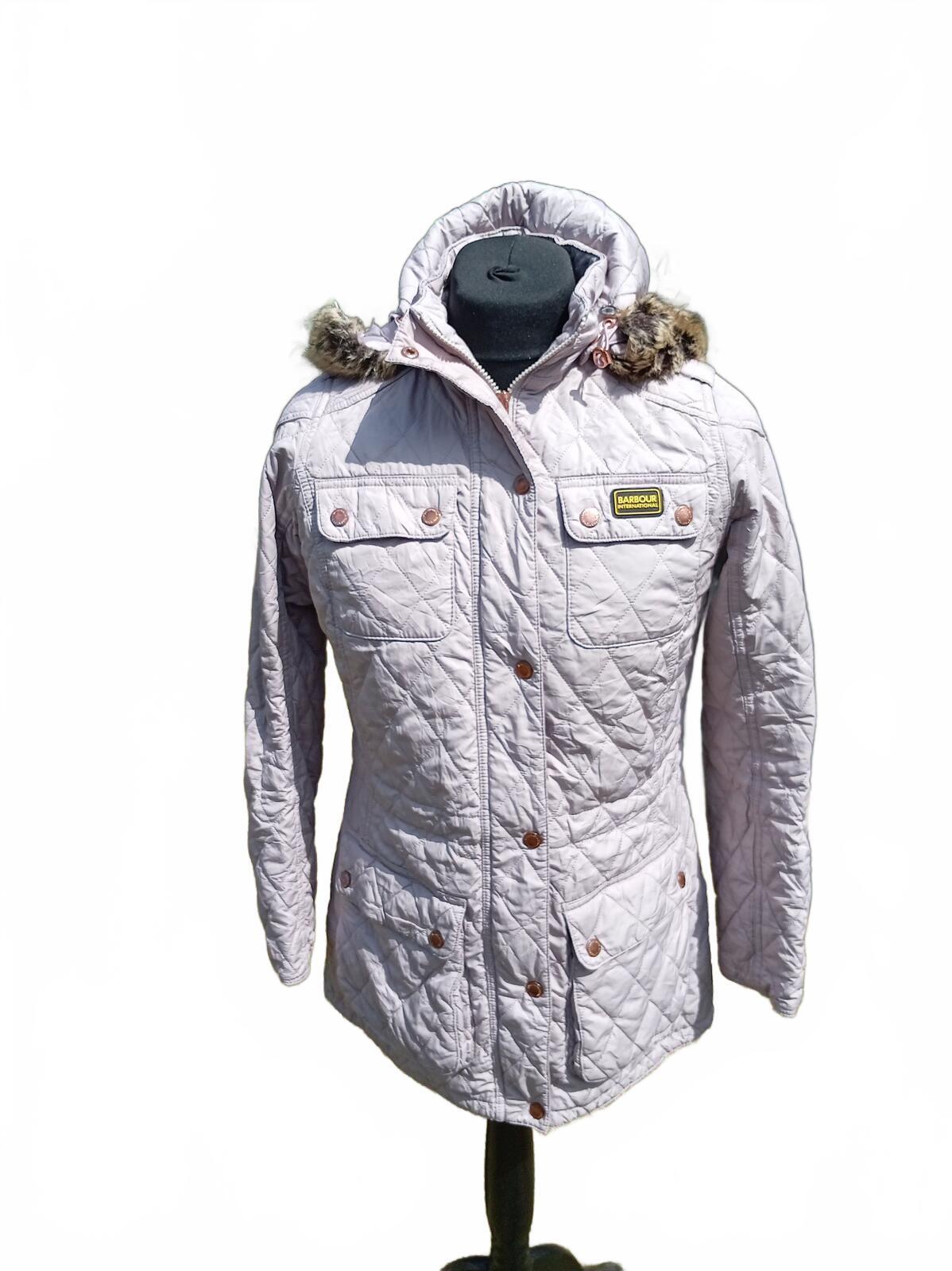 Barbour International Women's Quilted Jacket Lilac Hooded UK 12 (18" Pit to Pit)