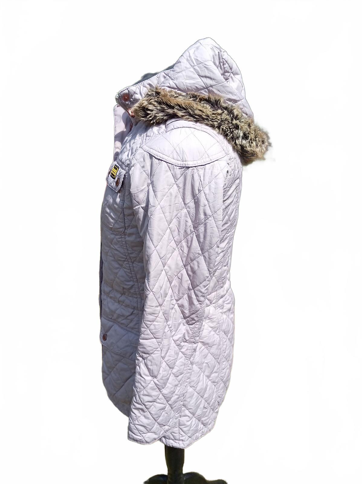 Barbour International Women's Quilted Jacket Lilac Hooded UK 12 (18" Pit to Pit)