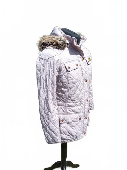 Barbour International Women's Quilted Jacket Lilac Hooded UK 12 (18" Pit to Pit)