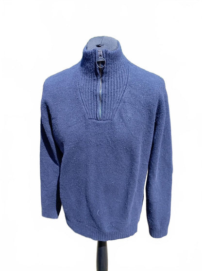 Barbour Men's Crew Neck Jumper Navy Blue Size L Wool Blend (22" Pit to Pit)