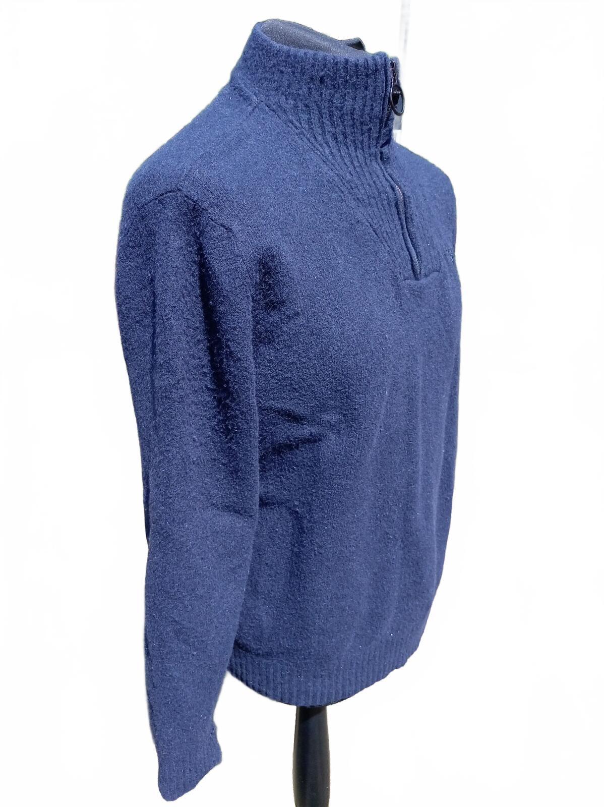 Barbour Men's Crew Neck Jumper Navy Blue Size L Wool Blend (22" Pit to Pit)