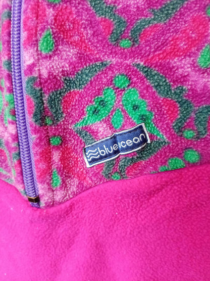 Vintage Blue Ocean Aztec Quarter Zip Fleece Pullover Pink Geometric Retro XL