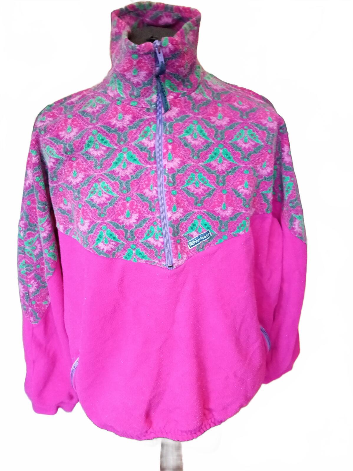 Vintage Blue Ocean Aztec Quarter Zip Fleece Pullover Pink Geometric Retro XL