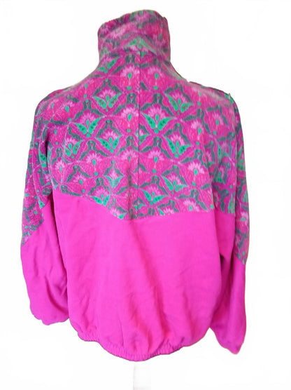 Vintage Blue Ocean Aztec Quarter Zip Fleece Pullover Pink Geometric Retro XL
