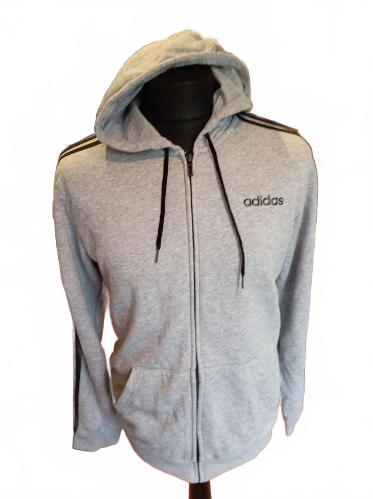 Adidas Essentials 3-Stripes Grey Full Zip Hoodie Men’s Size Medium DU0473