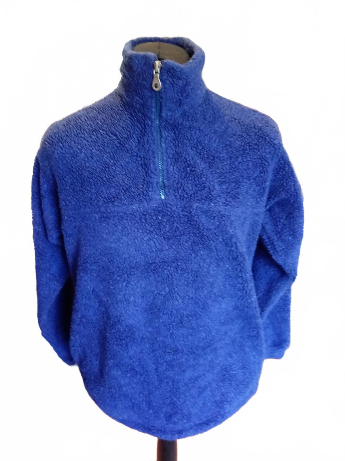 Vintage Lands End Deep Pile Fleece Blue Qtr Zip Large 22" P2P