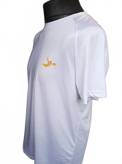 White Sports T-Shirt with Yellow Diving Kratos Rugby Logo - Large