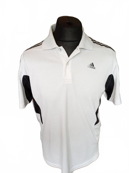 Adidas White 3-Stripe Sports Polo Shirt Men's Size Medium - Same Day Despatch
