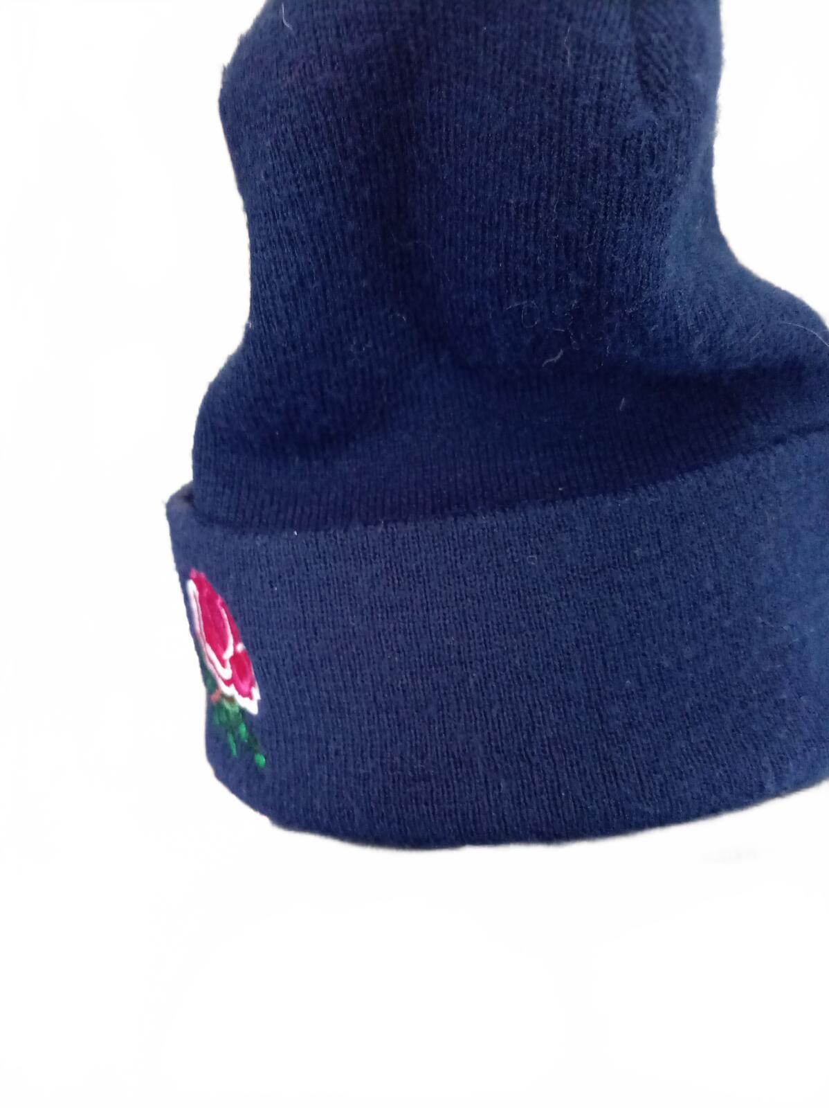 Vintage 90s England Rugby Rose Beanie Hat Made in UK Navy