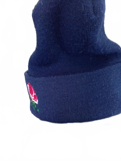 Vintage 90s England Rugby Rose Beanie Hat Made in UK Navy
