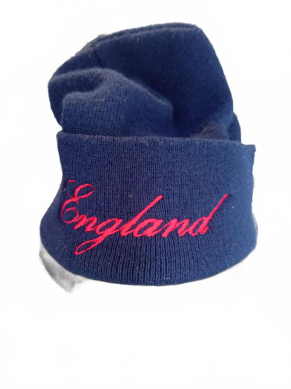 Vintage 90s England Rugby Rose Beanie Hat Made in UK Navy