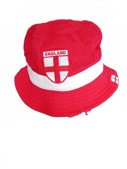 England Retro Red White Stripe Bucket Hat St George Shield Patch