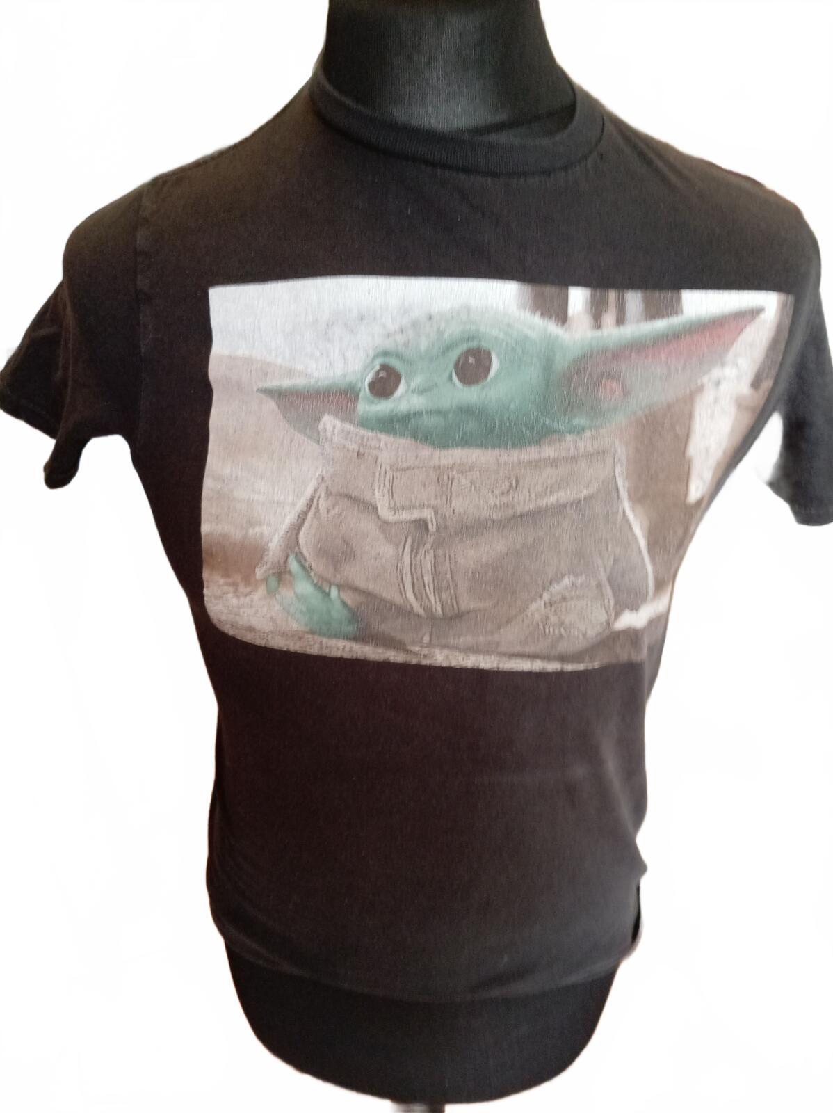 Black T-Shirt with Baby Yoda Print - Small