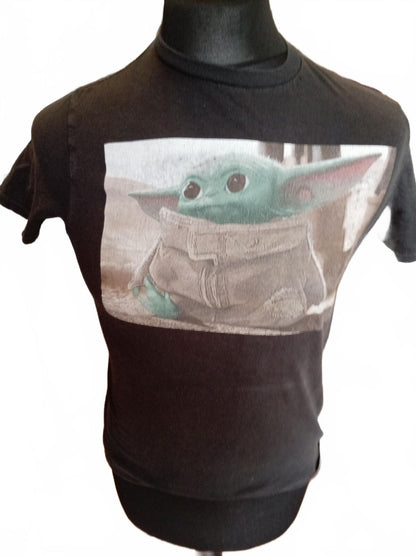 Black T-Shirt with Baby Yoda Print - Small