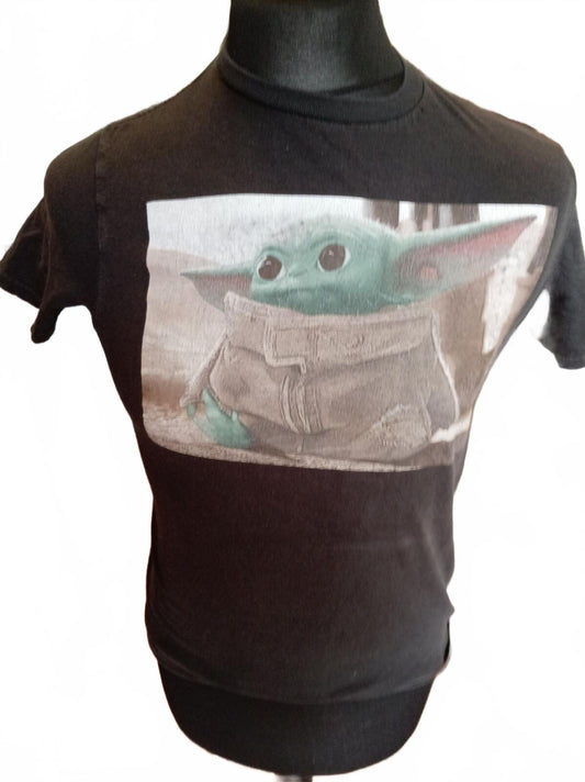 Black T-Shirt with Baby Yoda Print - Small