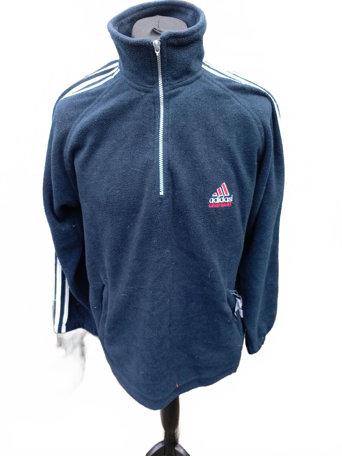Vintage 90s Adidas Equipment EQT 1/4 Zip Fleece Jacket Navy Big Logo Men's L